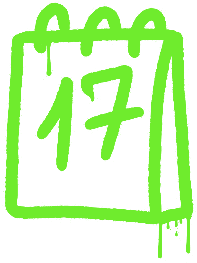 St. Patrick's Day Calendar Sticker | March 17 Neon Green Spray Paint Decal | Edgy Holiday Gift for Laptops, Lockers, & Hydro Flasks - L3B LABS2 inClear