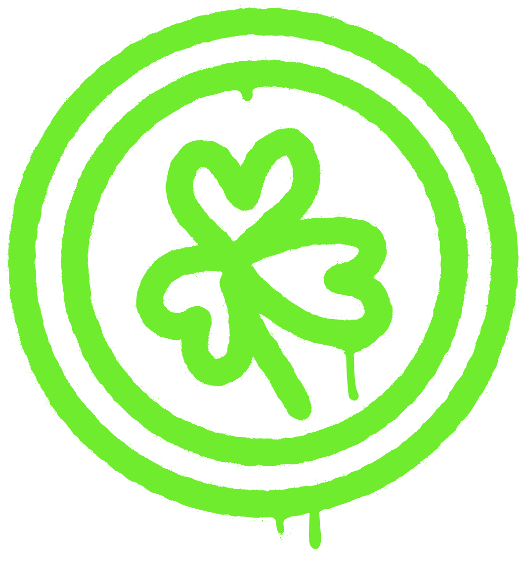 St. Patrick's Day Shamrock Coin Sticker | Neon Green Spray Paint Coin Decal | Edgy Lucky Charm for Laptops, Lockers, & Water Bottles - L3B LABS2 inClear