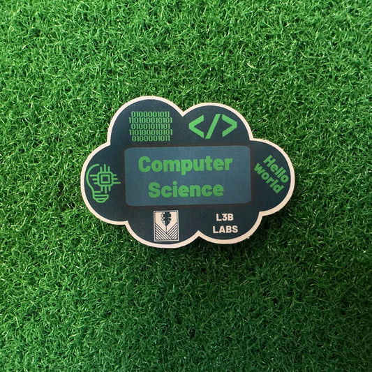 Sticker with 'Computer Science' text on a green grass background