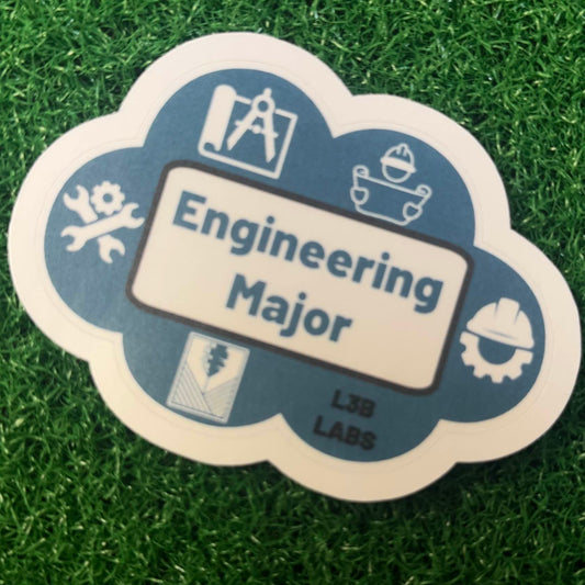Sticker with 'Engineering Major' text on a green grass background