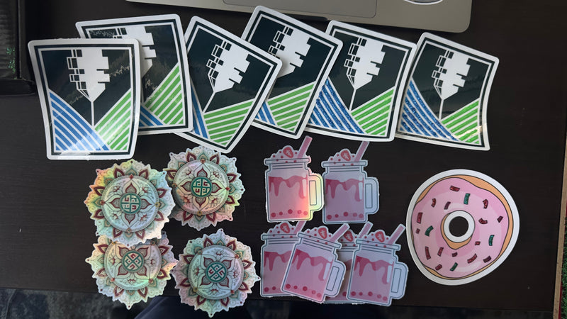 A collection of sticker that are sold in this bundle