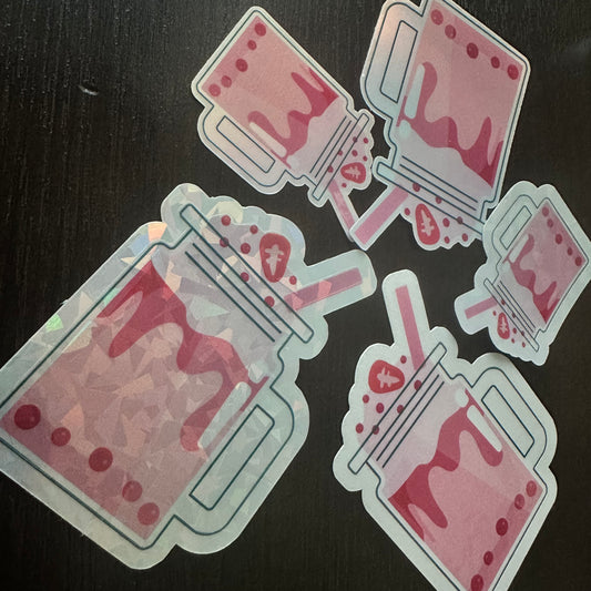 Strawberry boba tea jar sticker