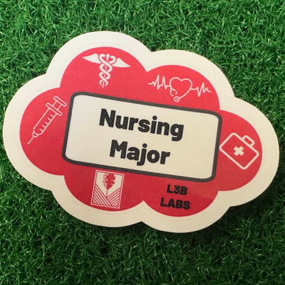 Sticker with 'Nursing Major' text on a green grass background