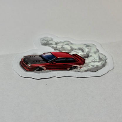 Retro Style Red Drifting Car Sticker - L3B LABS2 inClear