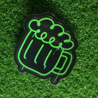 St. Patrick's Day Beer Mug Sticker | Neon Green Graffiti Decal | Edgy Irish Celebration Gift for Laptops, Coolers, & Hydro Flasks - L3B LABS2 inClear