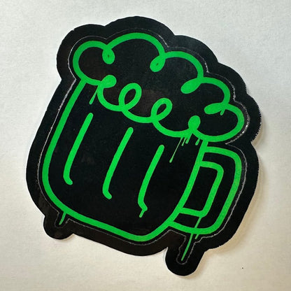 St. Patrick's Day Beer Mug Sticker | Neon Green Graffiti Decal | Edgy Irish Celebration Gift for Laptops, Coolers, & Hydro Flasks - L3B LABS2 inClear