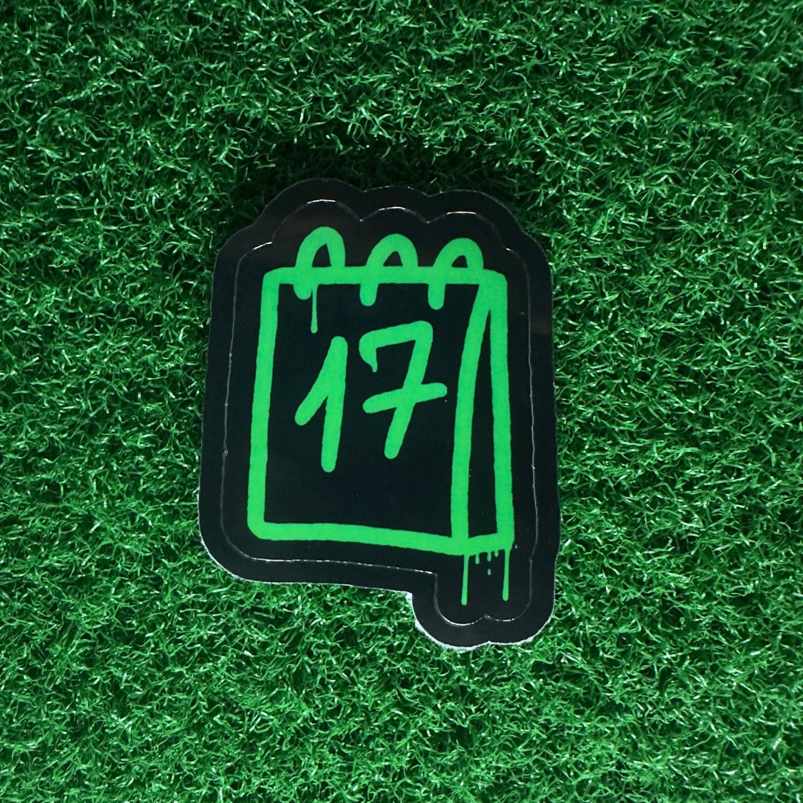 St. Patrick's Day Calendar Sticker | March 17 Neon Green Spray Paint Decal | Edgy Holiday Gift for Laptops, Lockers, & Hydro Flasks - L3B LABS2 inClear