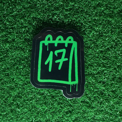 St. Patrick's Day Calendar Sticker | March 17 Neon Green Spray Paint Decal | Edgy Holiday Gift for Laptops, Lockers, & Hydro Flasks - L3B LABS2 inClear