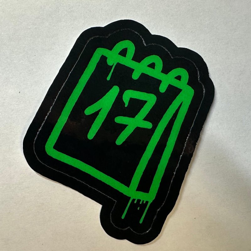 St. Patrick's Day Calendar Sticker | March 17 Neon Green Spray Paint Decal | Edgy Holiday Gift for Laptops, Lockers, & Hydro Flasks - L3B LABS2 inClear