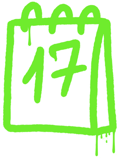 St. Patrick's Day Calendar Sticker | March 17 Neon Green Spray Paint Decal | Edgy Holiday Gift for Laptops, Lockers, & Hydro Flasks - L3B LABS2 inClear