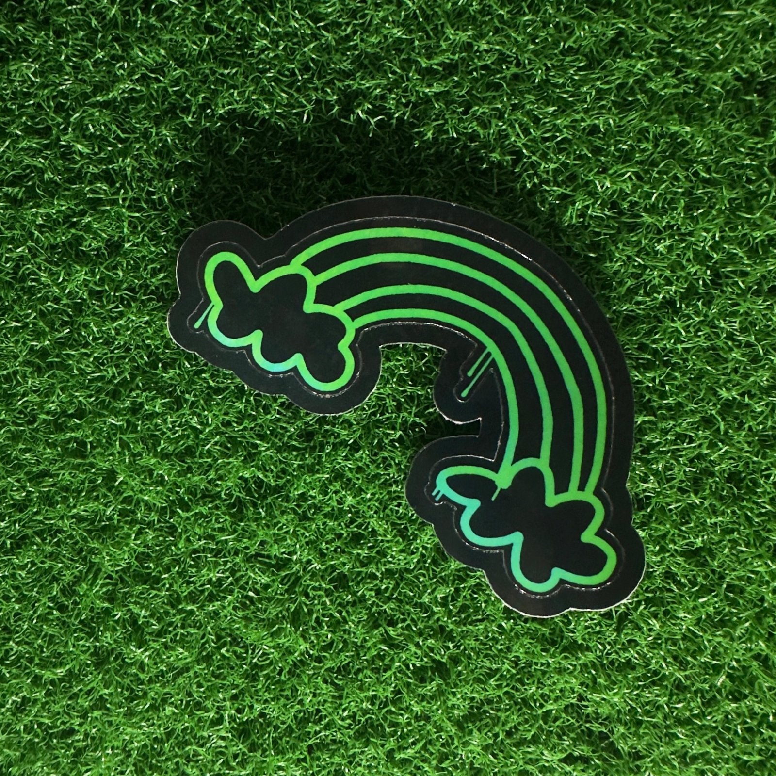 St. Patrick's Day Rainbow Sticker | Neon Green Spray Paint Decal | Edgy Lucky Charm for Laptops, Lockers, & Water Bottles - L3B LABS2 inClear