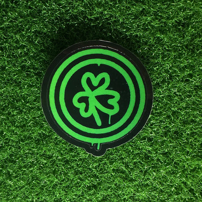 St. Patrick's Day Shamrock Coin Sticker | Neon Green Spray Paint Coin Decal | Edgy Lucky Charm for Laptops, Lockers, & Water Bottles - L3B LABS2 inClear
