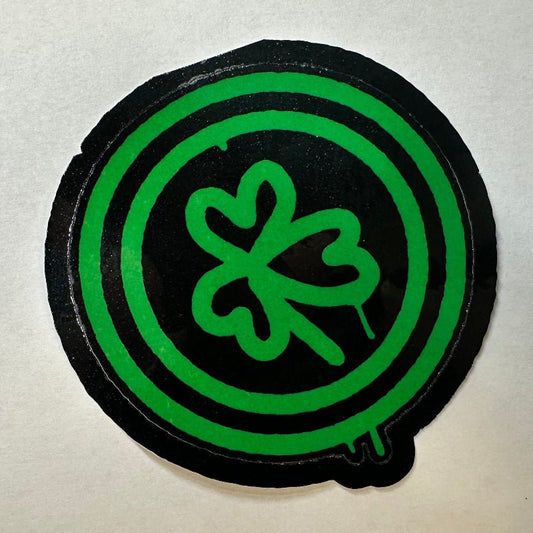 St. Patrick's Day Shamrock Coin Sticker | Neon Green Spray Paint Coin Decal | Edgy Lucky Charm for Laptops, Lockers, & Water Bottles - L3B LABS2 inClear