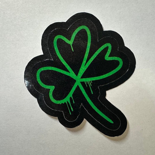 St. Patrick's Day Shamrock Sticker | Neon Green Spray Paint Decal | Edgy Lucky Charm for Laptops, Lockers, & Water Bottles - L3B LABS2 inClear