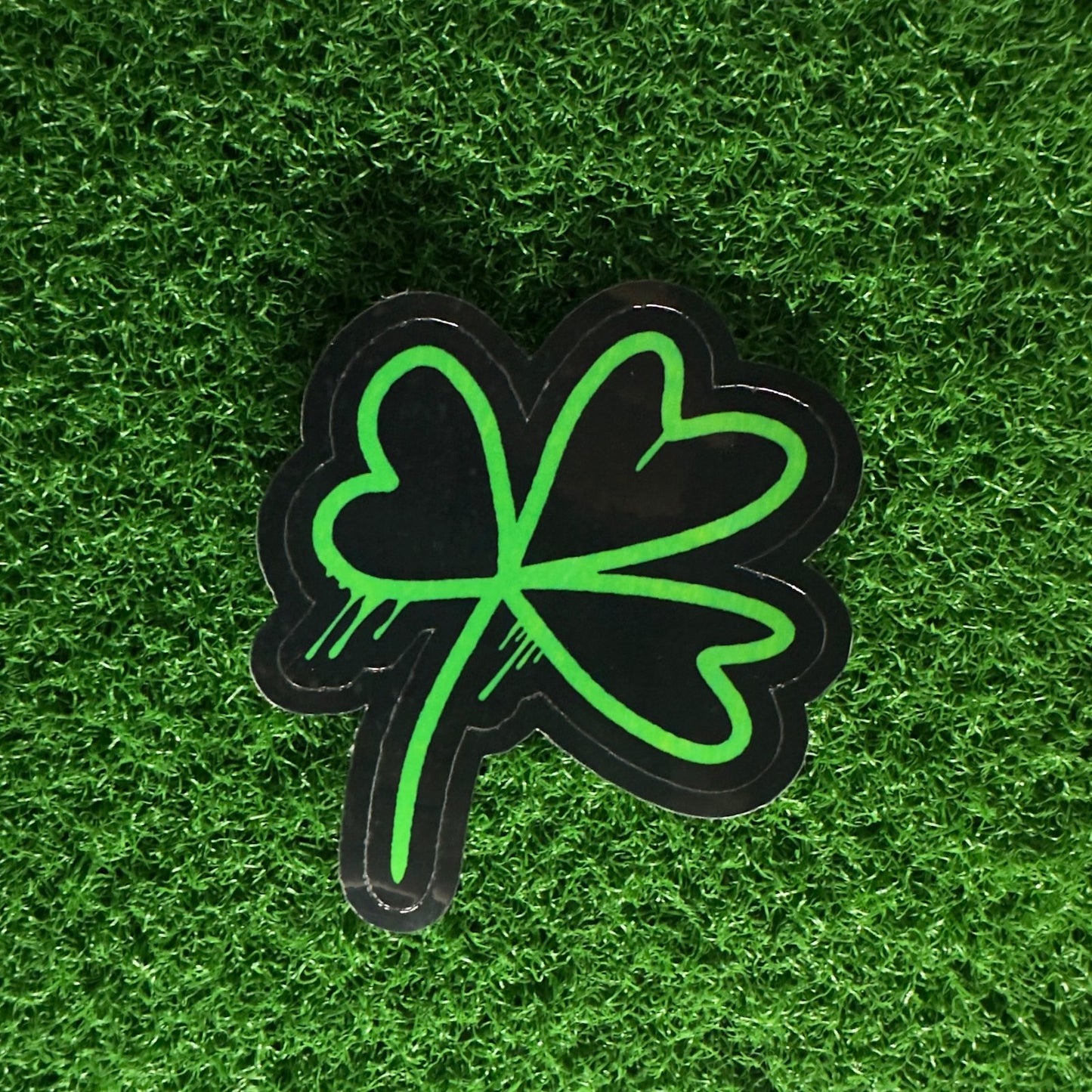 St. Patrick's Day Shamrock Sticker | Neon Green Spray Paint Decal | Edgy Lucky Charm for Laptops, Lockers, & Water Bottles - L3B LABS2 inClear