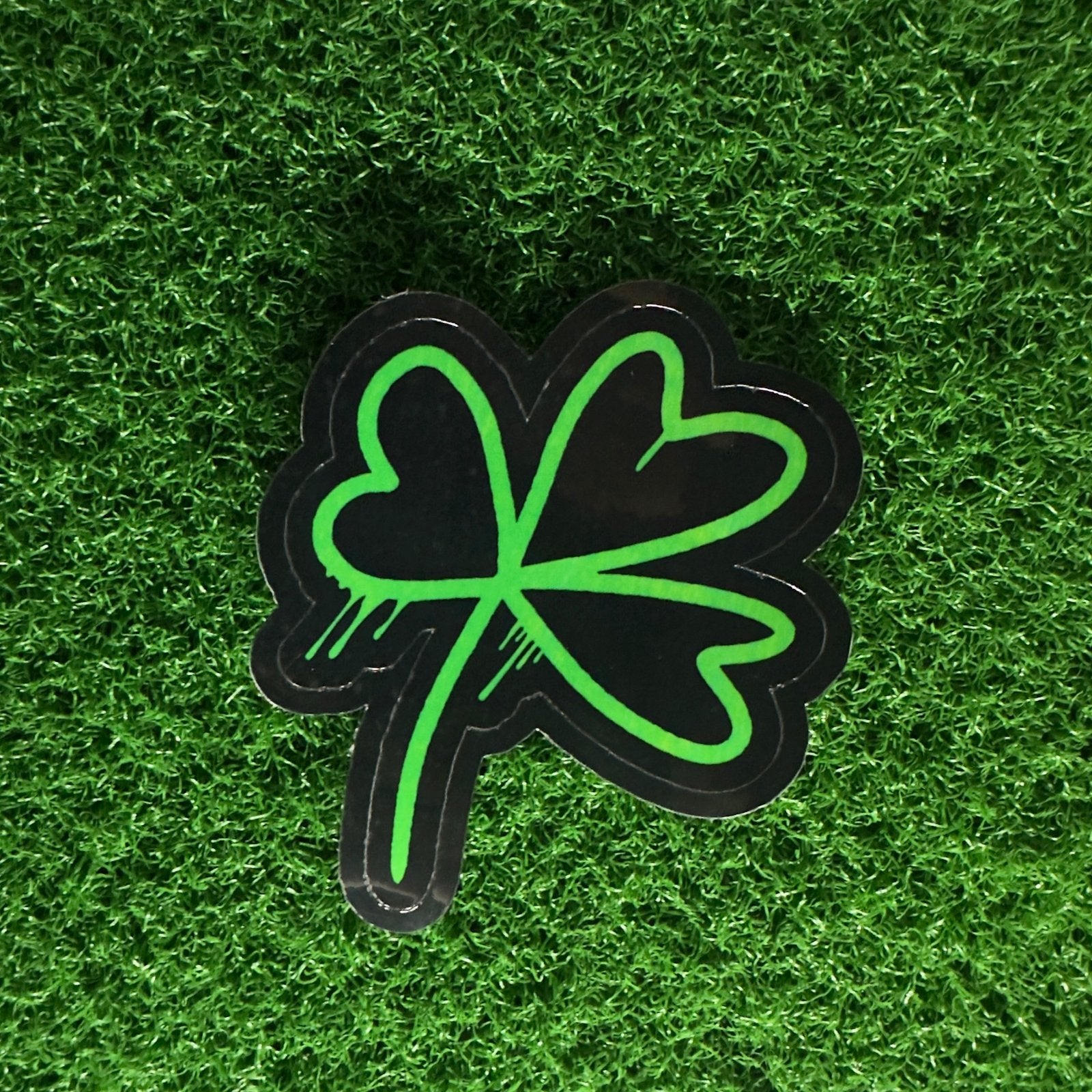 St. Patrick's Day Shamrock Sticker | Neon Green Spray Paint Decal | Edgy Lucky Charm for Laptops, Lockers, & Water Bottles - L3B LABS2 inClear